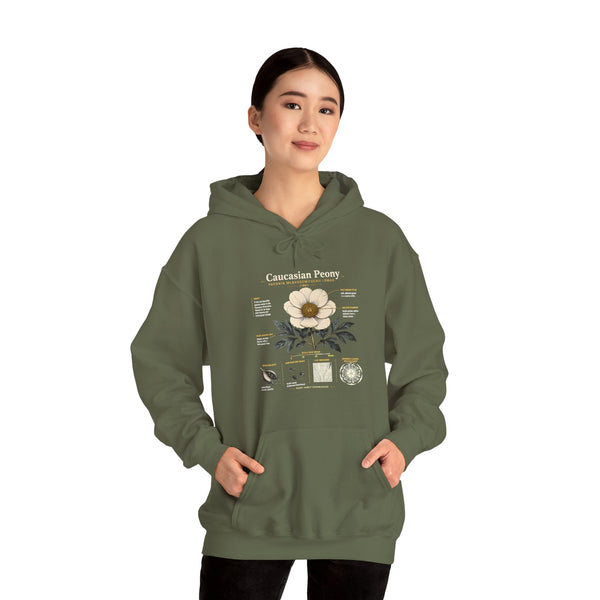 Magnolia Botany Hoodie — 'Caucasian Peony' Floral Diagram Hooded Sweatshirt