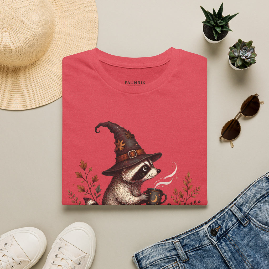 T-Shirt — Cute Raccoon Witch Illustration "It's OK to Be Weird" | Halloween Cozy Fall Graphic Tee