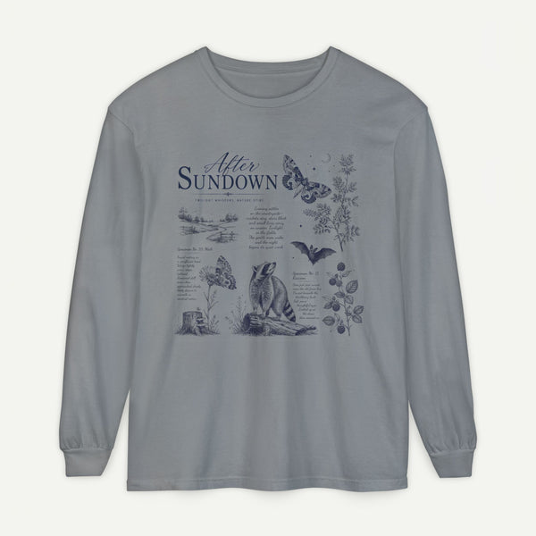After Sundown Long Sleeve Tee — Vintage Moonlit Nature Graphic