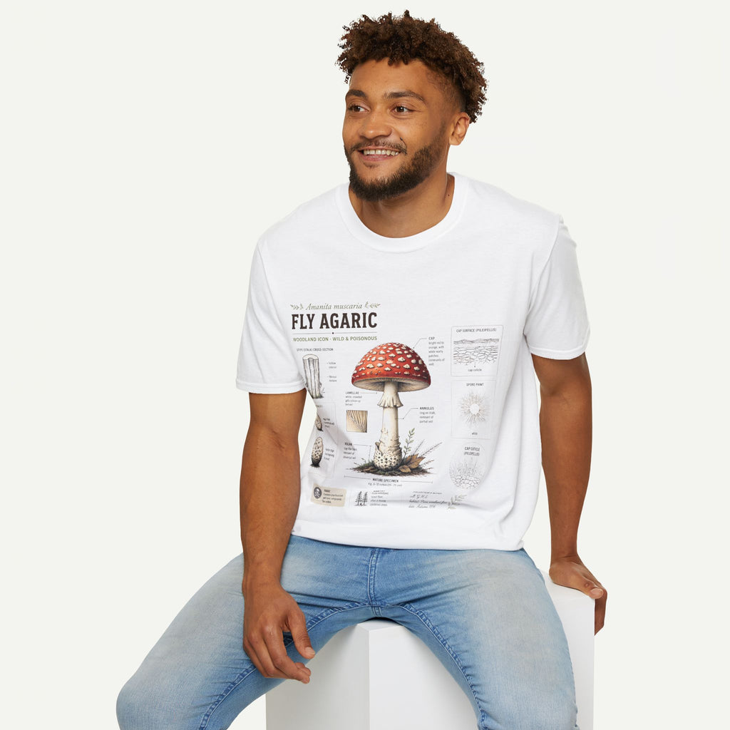 Amanita Mushroom Anatomy T-Shirt — Fly Agaric Botanical Illustration Tee