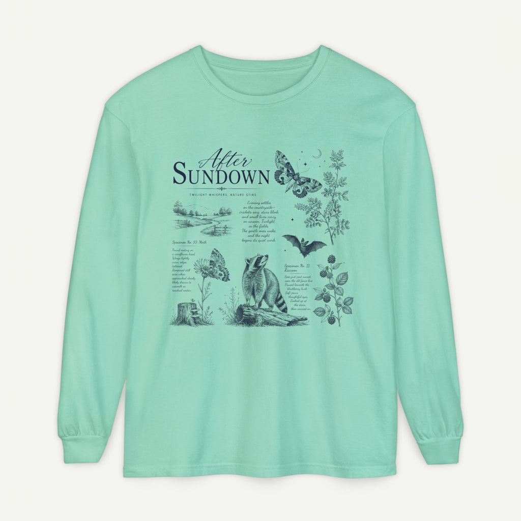 After Sundown Long Sleeve Tee — Vintage Moonlit Nature Graphic