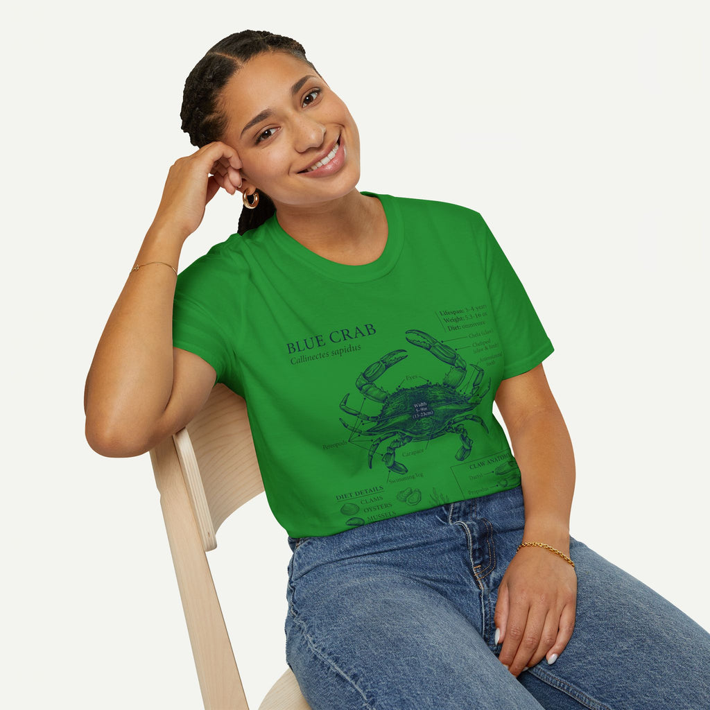 Crab Anatomy T-Shirt — Vintage Blue Crab Illustration Tee