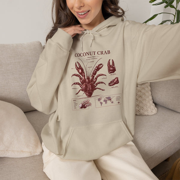 Coconut Crab Anatomy Hoodie — Vintage Botanical & Marine Study Print