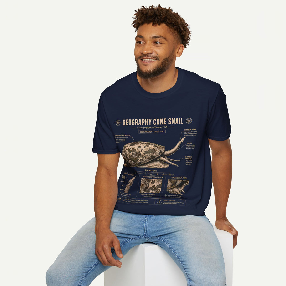Geography Cone Snail Anatomy T-Shirt — Vintage Scientific Illustration Tee