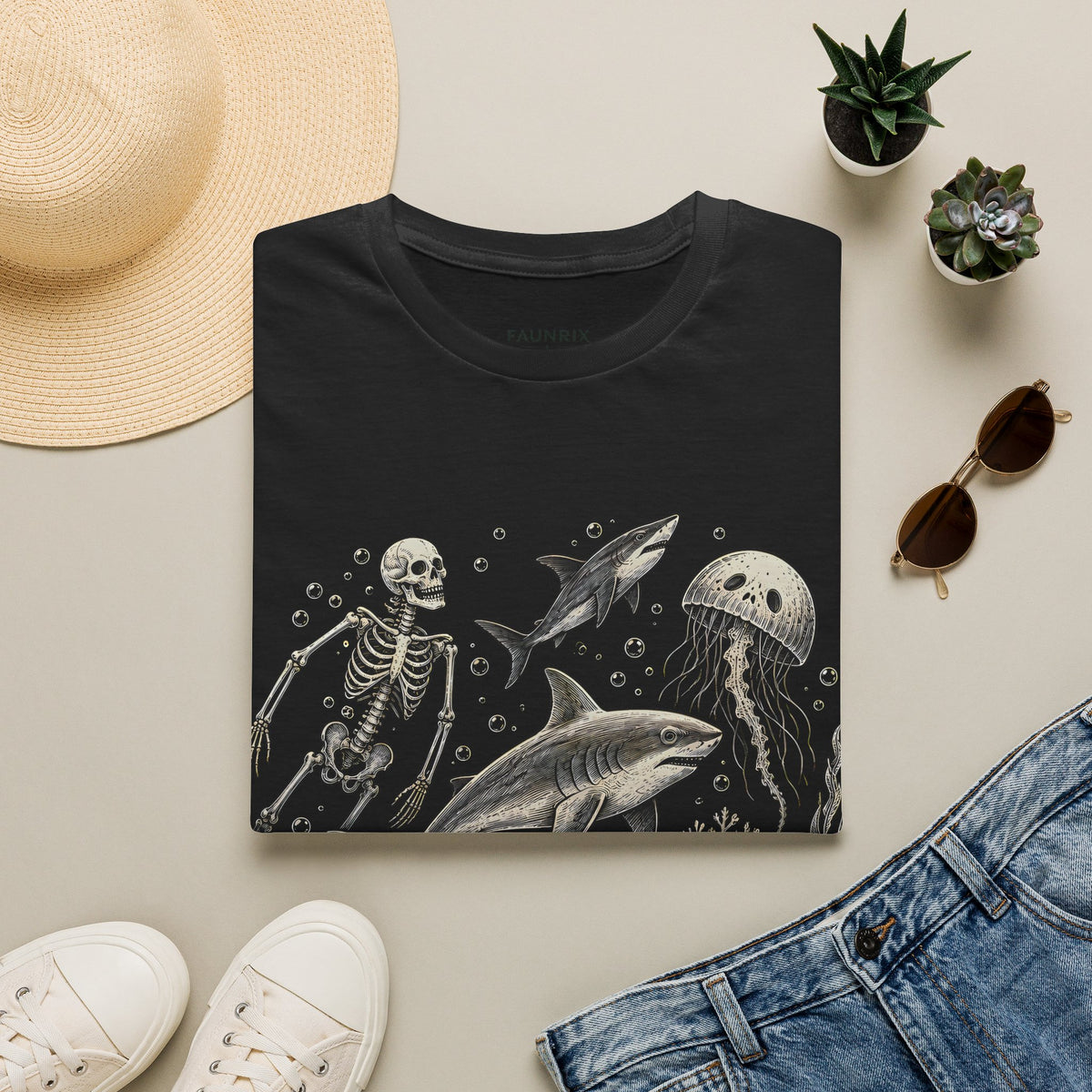 Ocean Skeleton Tee — "Lost in the Deep" Shark & Jellyfish Graphic Shirt