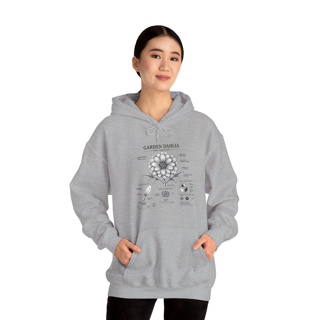 Dahlia Botanical Hoodie — Vintage Garden Diagram Sweatshirt