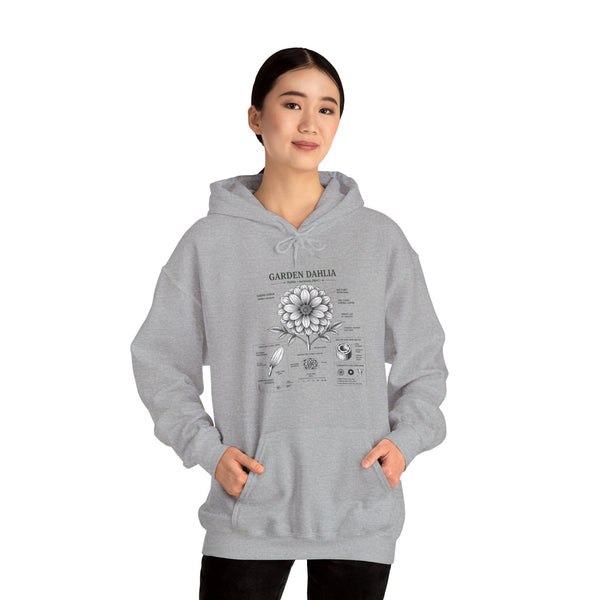 Dahlia Botanical Hoodie — Vintage Garden Diagram Sweatshirt
