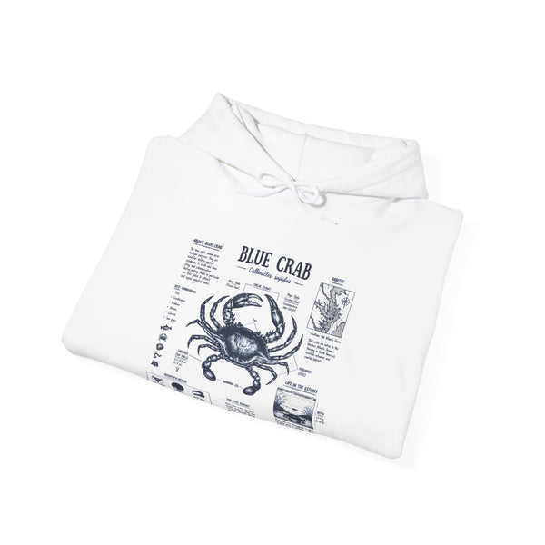 Blue Crab Anatomy Hoodie — Nautical Seafood Diagram Sweatshirt