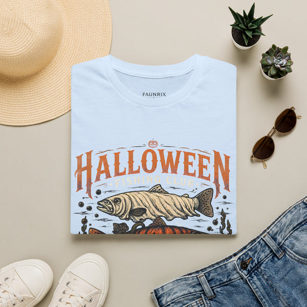 Halloween Trout Graphic T‑Shirt — Spooky Fish Pumpkin Design