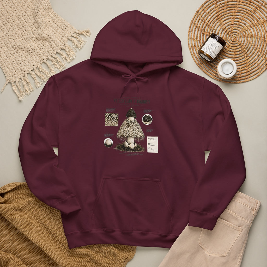 Mushroom Guide Hoodie — Velvet-Lady Stropharia Fungi Illustration Sweatshirt