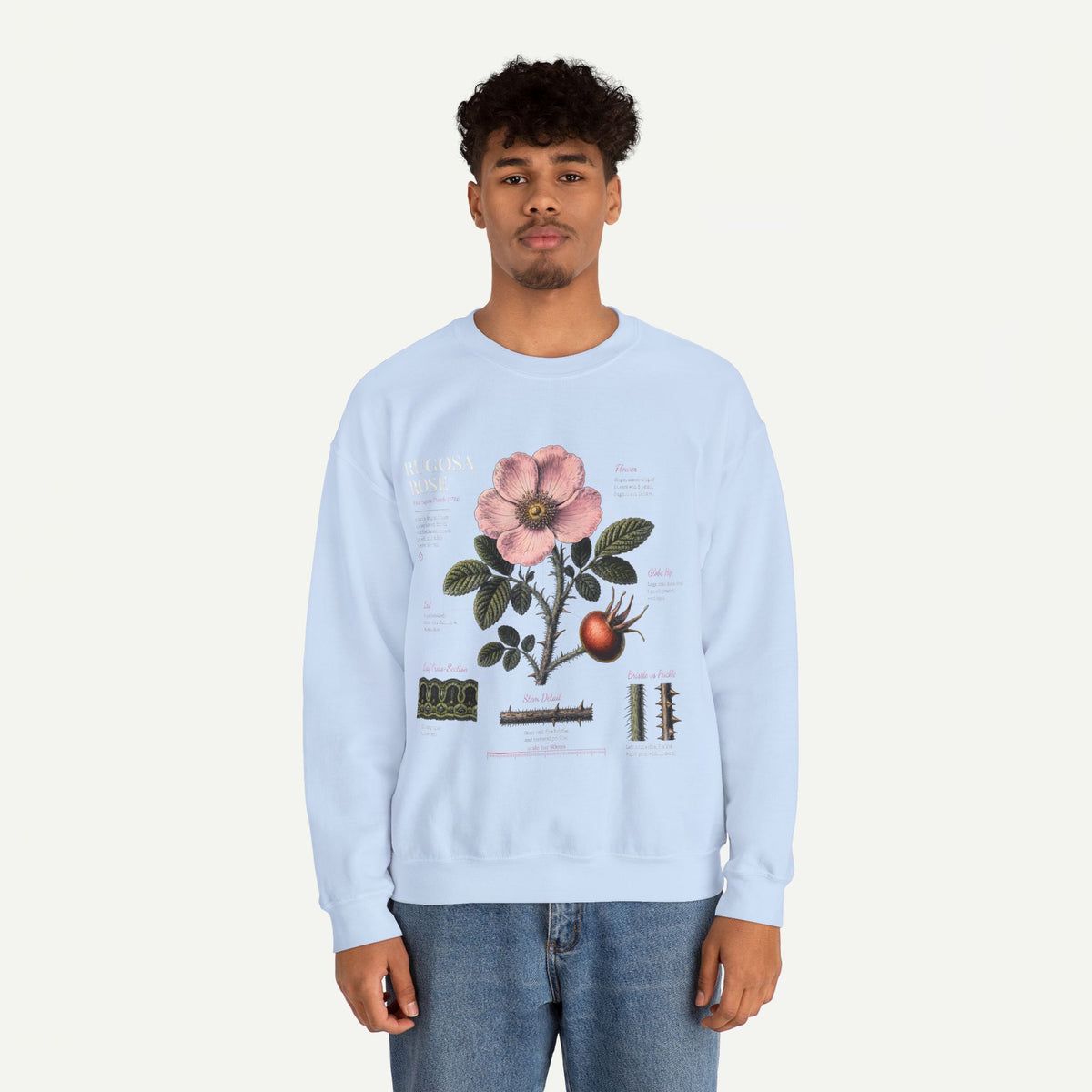 Botanical Rose Crewneck Sweatshirt – Vintage Floral Illustration