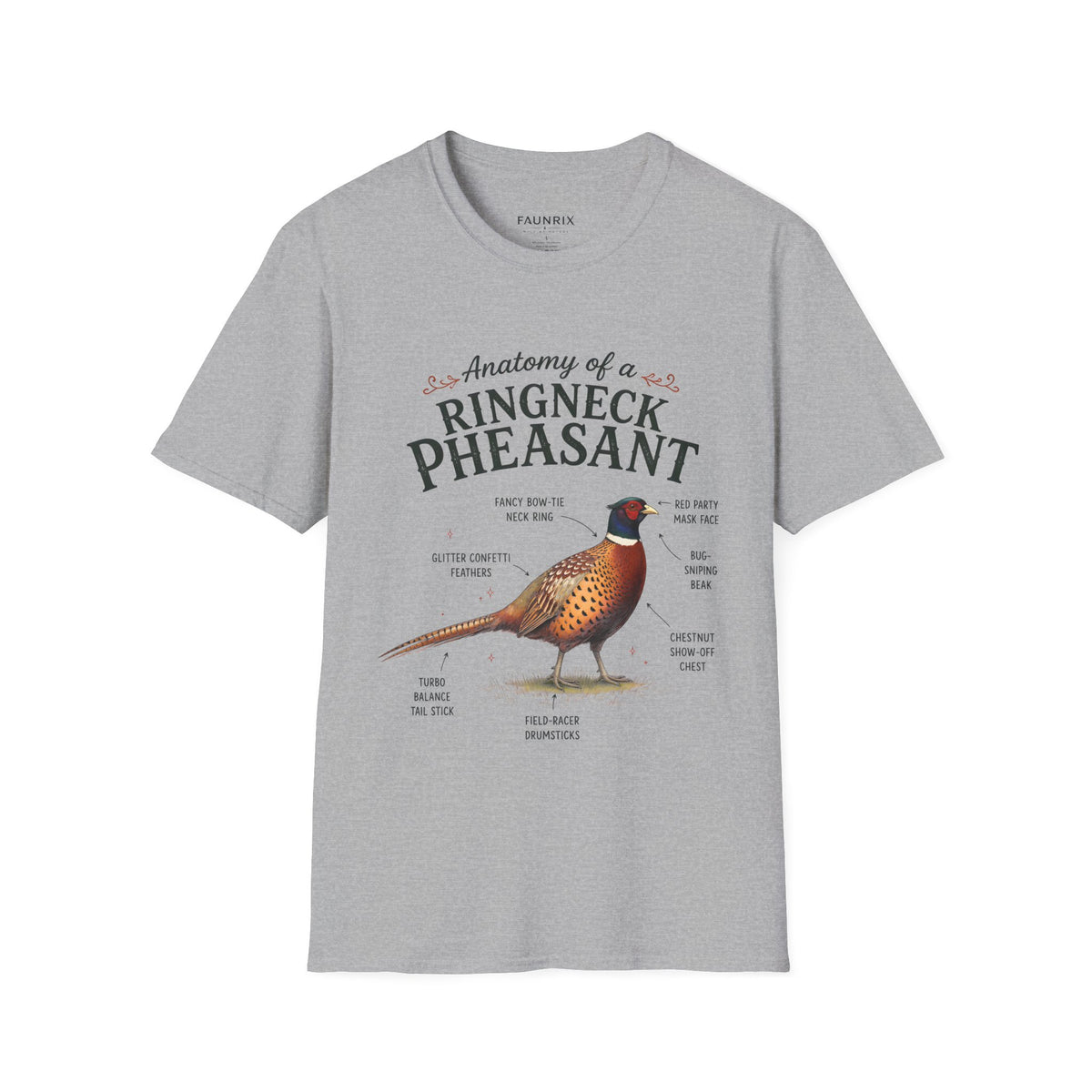 Ringneck Pheasant Anatomy T-Shirt — Illustrated Bird Diagram Tee