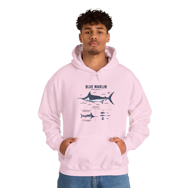 Blue Marlin Illustration Hoodie – Marine Species Diagram Fishing Sweatshirt