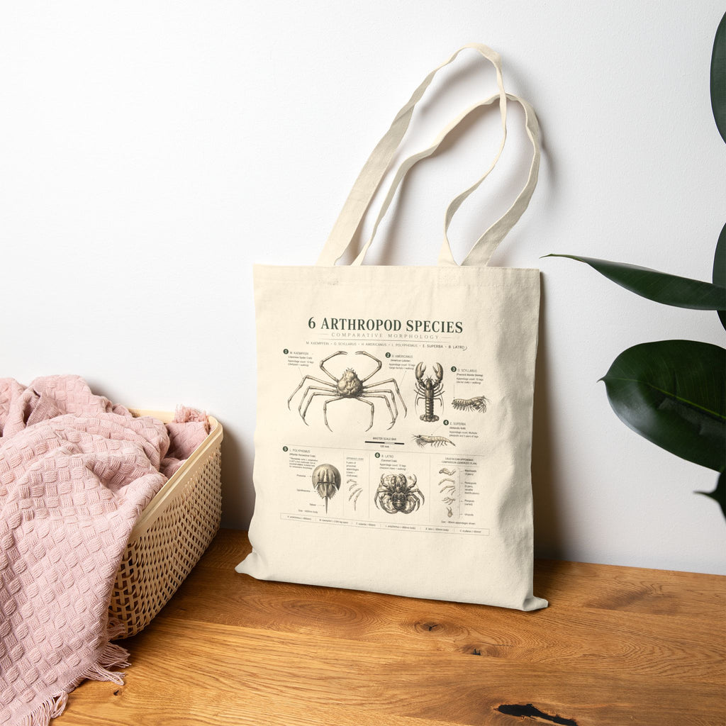 Arthropod Species Illustrated Canvas Tote Bag — Vintage Spider & Crab Biology Print