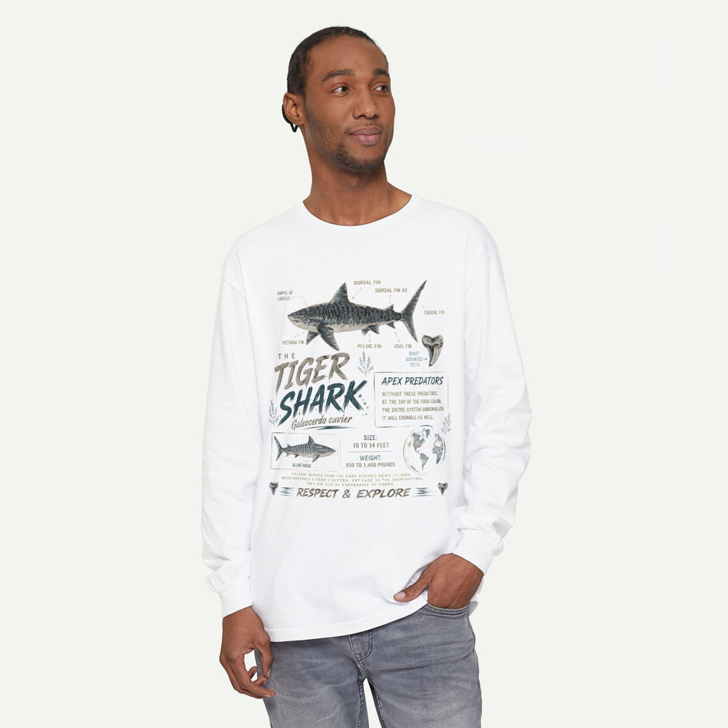Tiger Shark Graphic Long Sleeve Tee — 'Tiger Shark' Educational Ocean Shirt