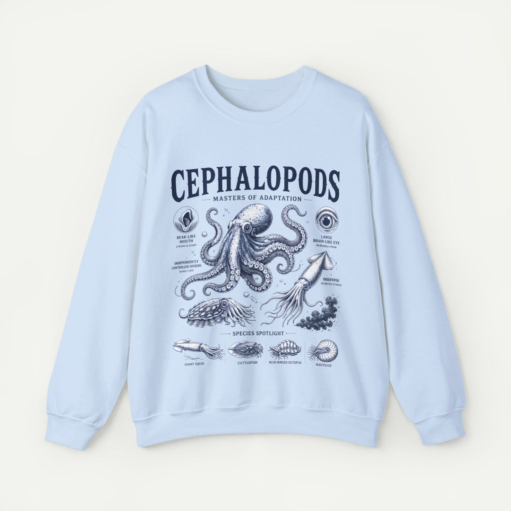 Cephalopods Crewneck Sweatshirt — Vintage Marine Biology Octopus Illustration