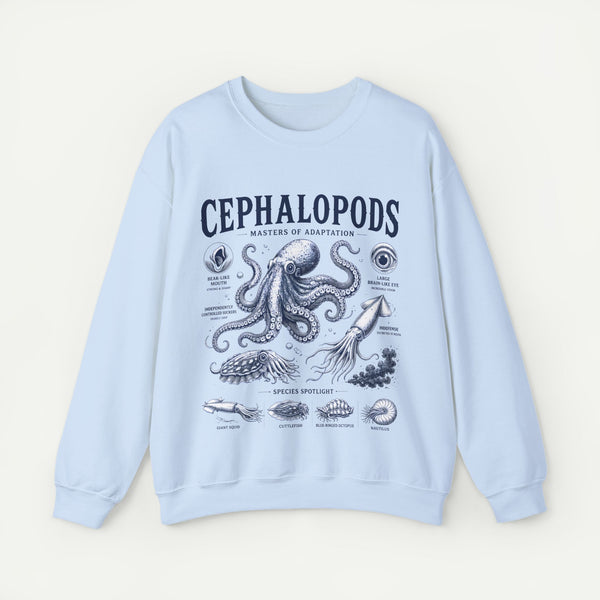 Cephalopods Crewneck Sweatshirt — Vintage Marine Biology Octopus Illustration