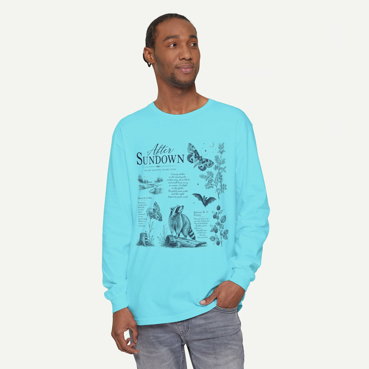 After Sundown Long Sleeve Tee — Vintage Moonlit Nature Graphic