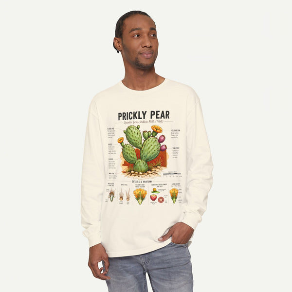 Prickly Pear Botanical Long Sleeve T-Shirt — Cactus Illustration & Plant Facts