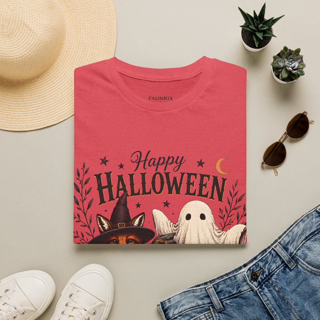 Happy Halloween T-Shirt — Cute Witch Cat & Ghost Pumpkin Graphic Tee