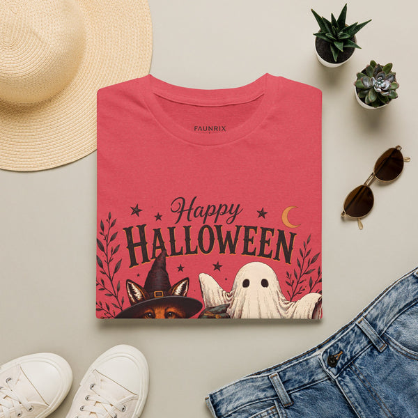 Happy Halloween T-Shirt — Cute Witch Cat & Ghost Pumpkin Graphic Tee