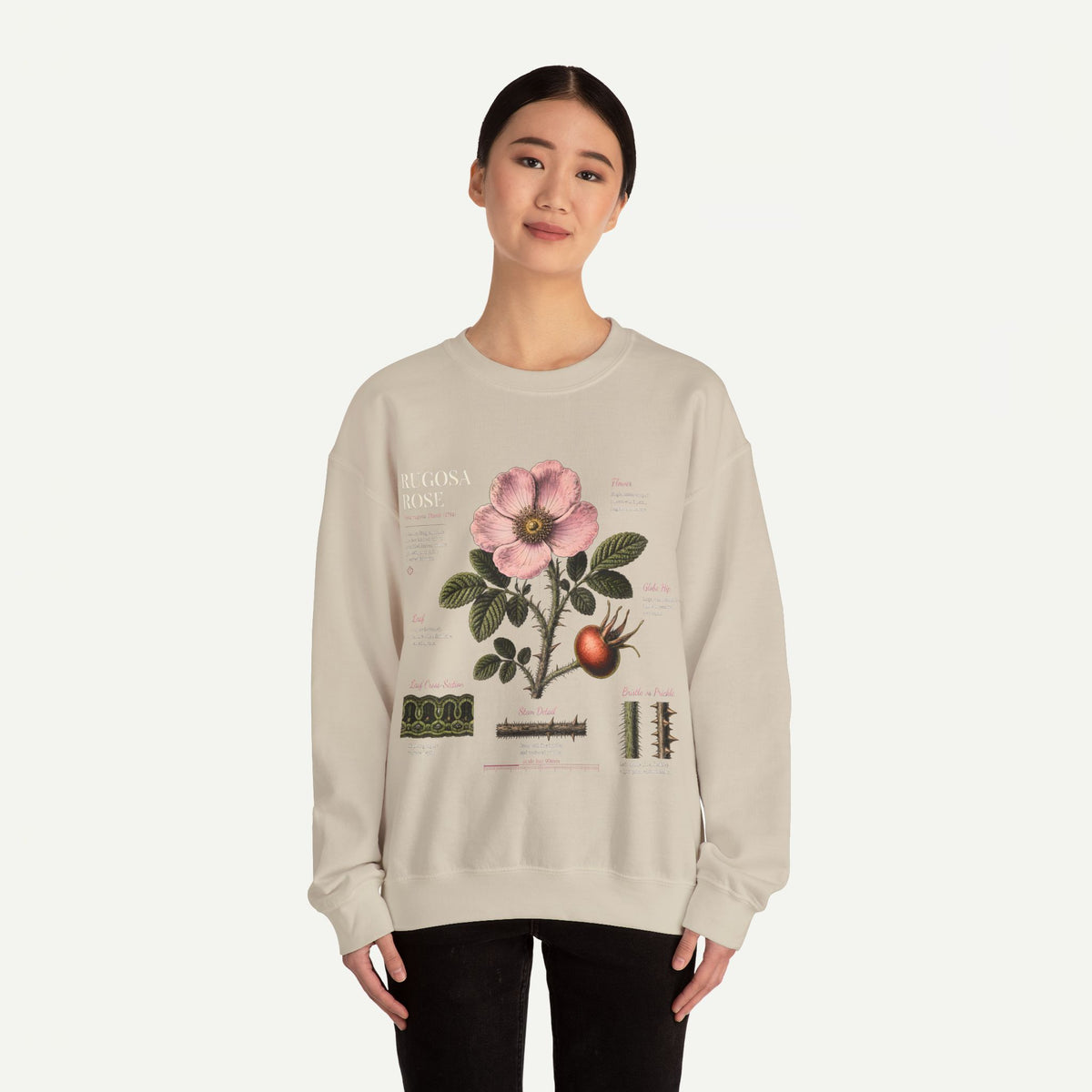 Botanical Rose Crewneck Sweatshirt – Vintage Floral Illustration