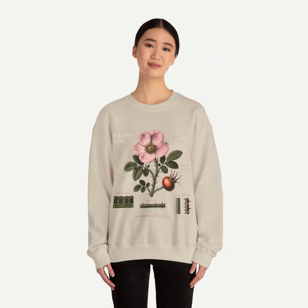 Botanical Rose Crewneck Sweatshirt – Vintage Floral Illustration