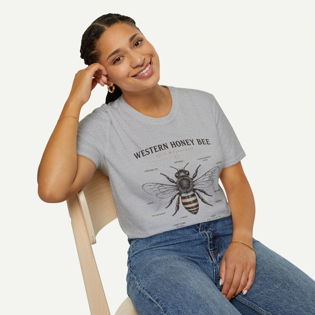 Western Honey Bee Illustration T-Shirt — Apis Mellifera Vintage Bee Anatomy Tee