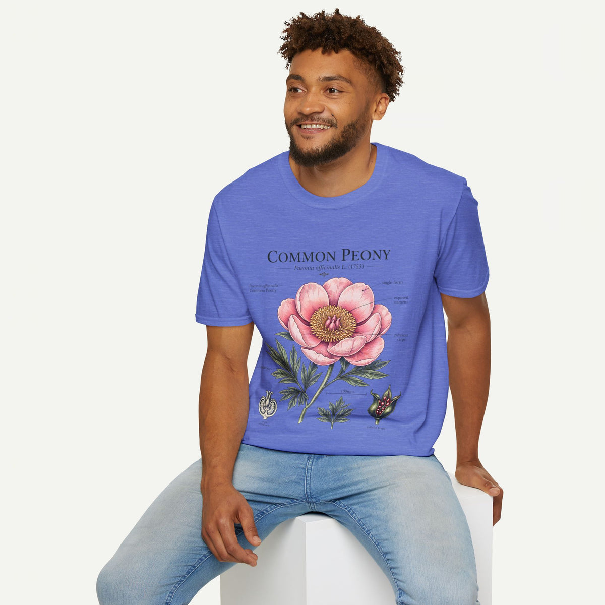 Peony Botanical T-Shirt — "Common Peony" Anatomy Floral Illustration