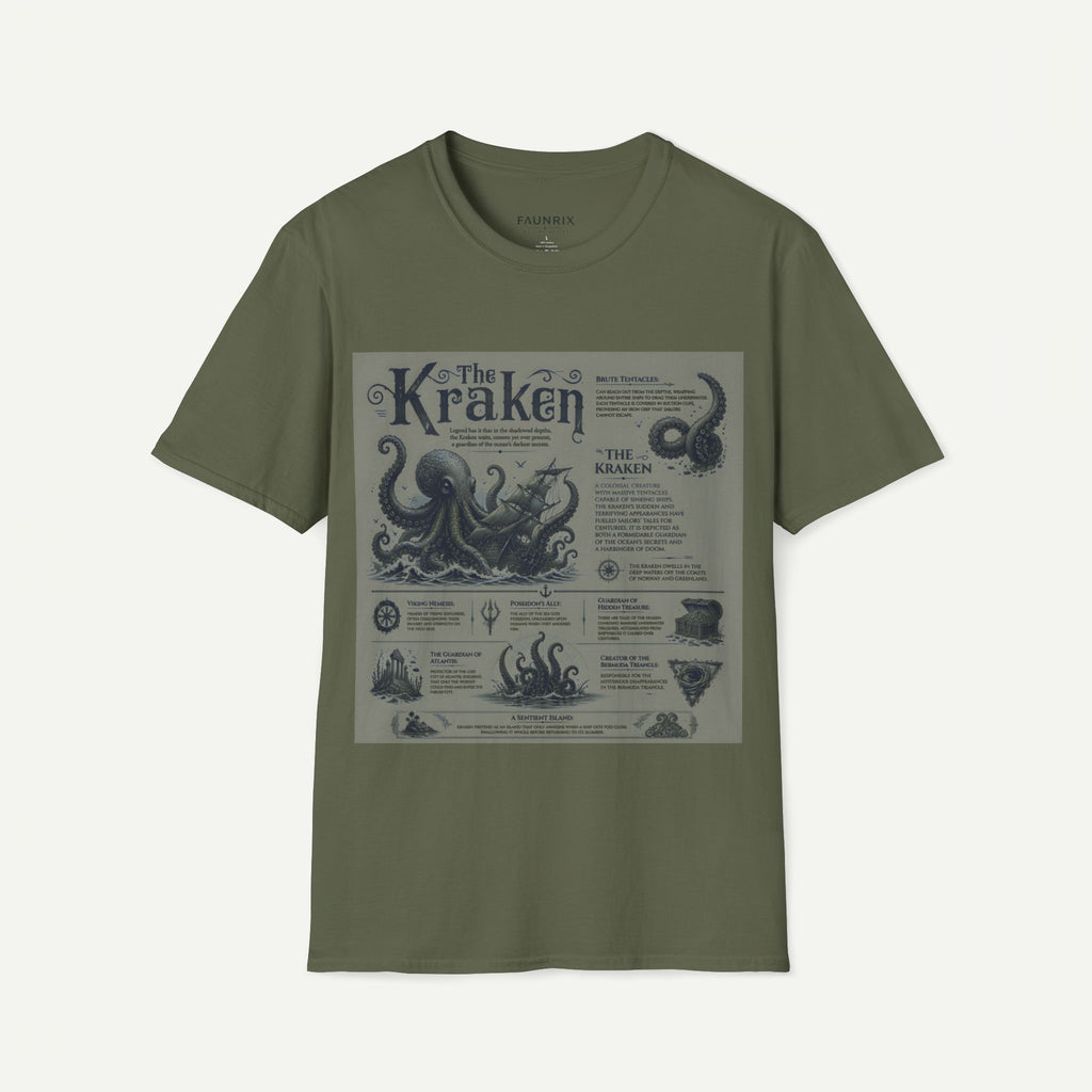 Kraken Vintage Diagram T-Shirt — Nautical Octopus Illustration Tee