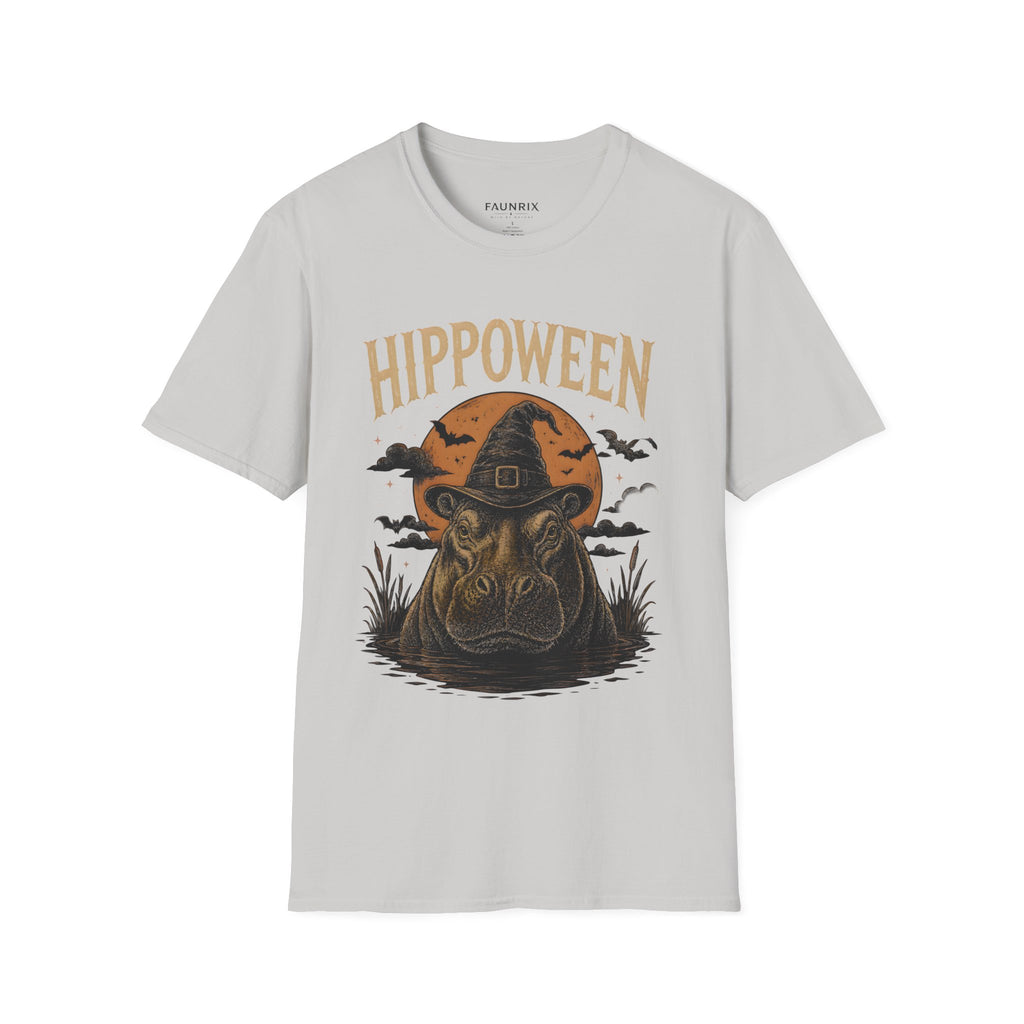 Hippoween Halloween T-Shirt — Hippo in Witch Hat Pumpkin Design