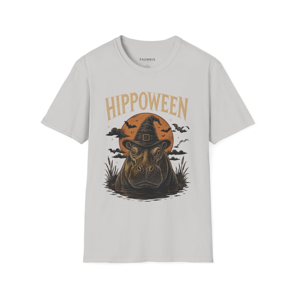 Hippoween Halloween T-Shirt — Hippo in Witch Hat Pumpkin Design