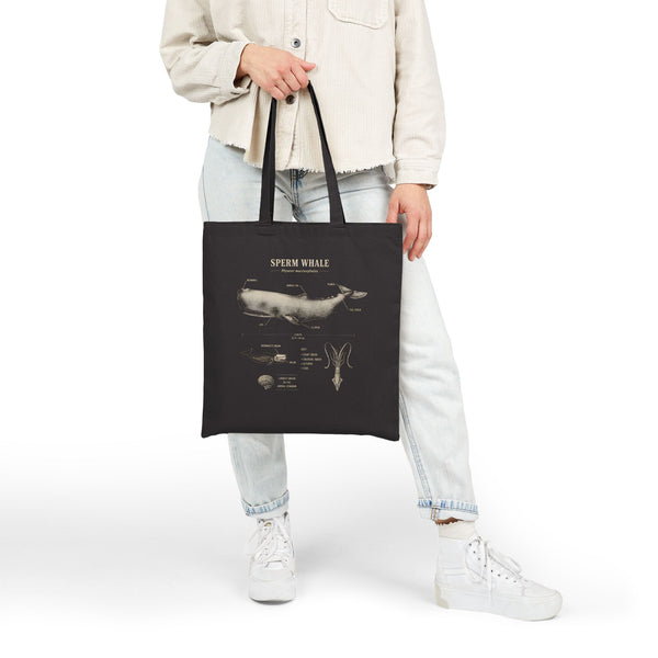 Whale Sketch Anatomy Tote Bag – Minimal Ocean Art Canvas Tote