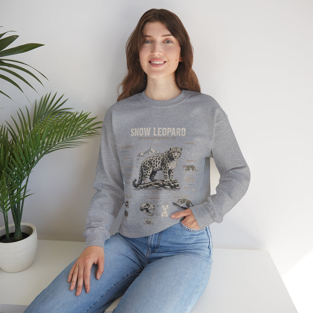 Snow Leopard Anatomy Sweatshirt — Vintage Wildlife Diagram Crewneck