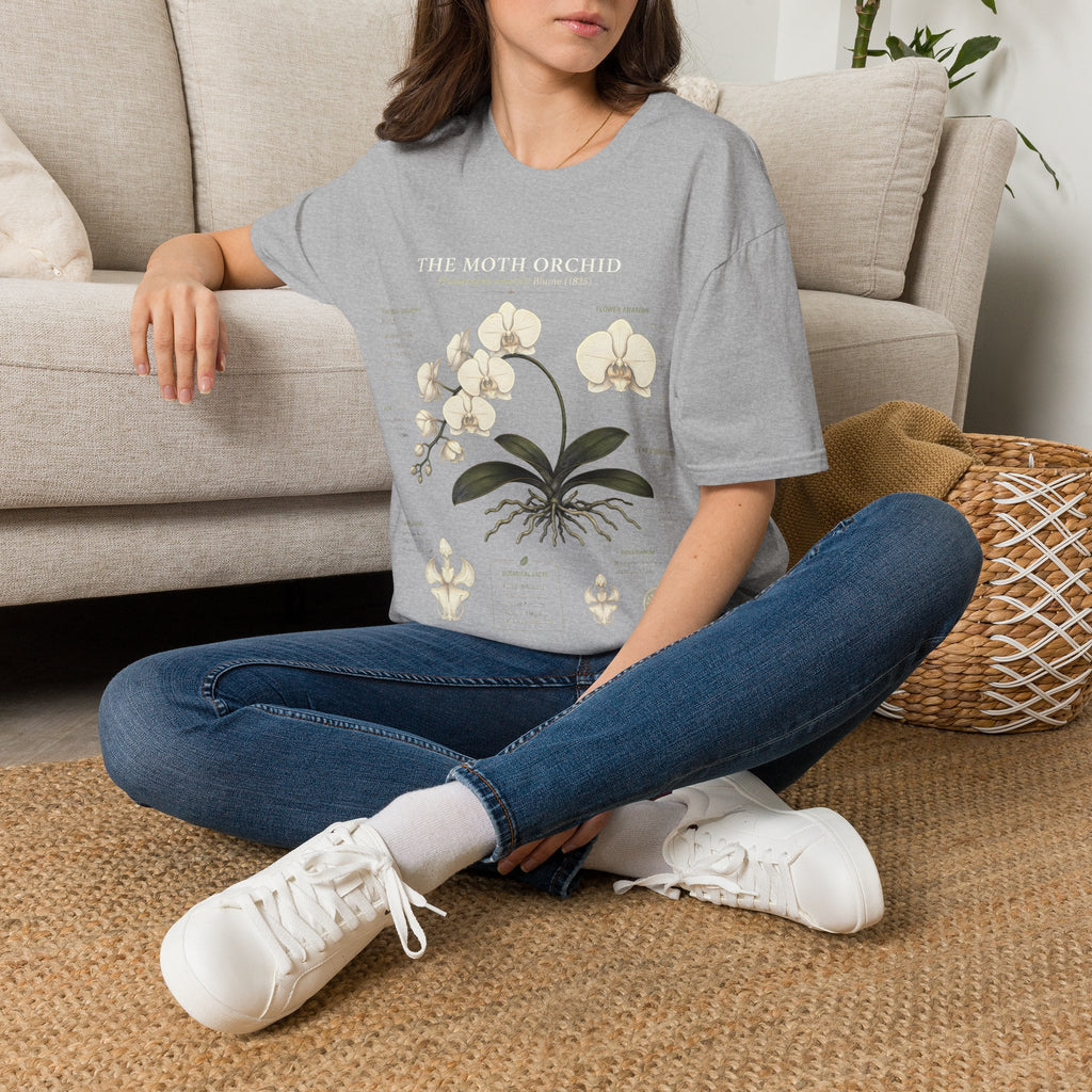 Moth Orchid Anatomy T‑Shirt — Elegant White Phalaenopsis Floral Tee