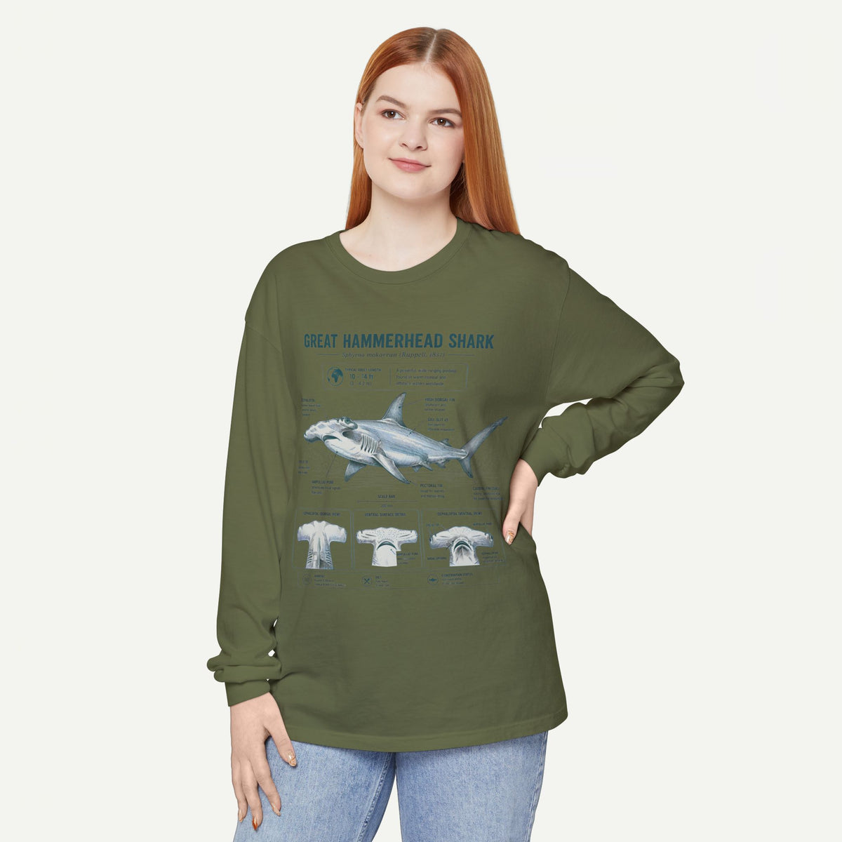 Great Hammerhead Shark Anatomy Long Sleeve Tee