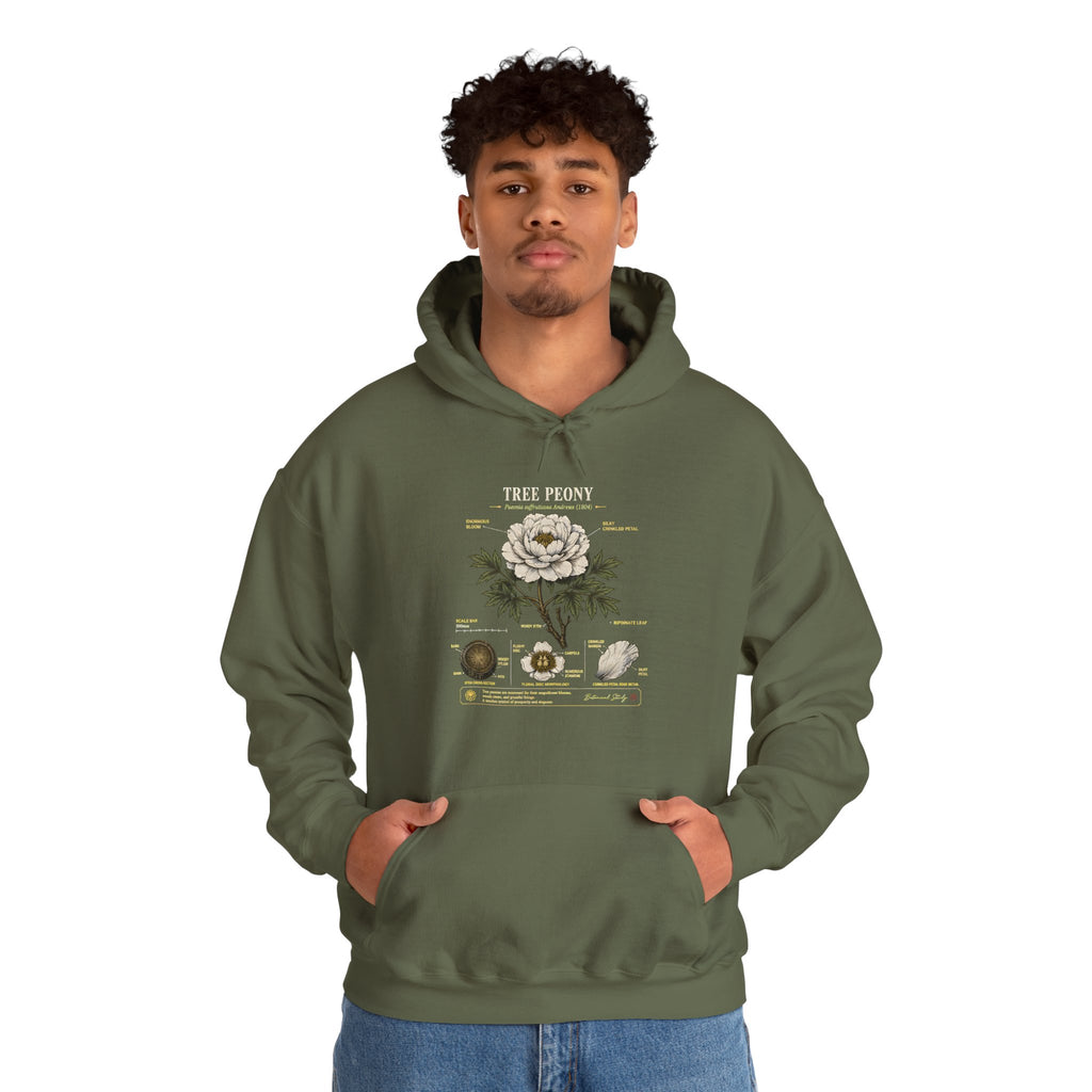 Floral Anatomy Hoodie — 'Tree Peony' Botanical Diagram Pullover