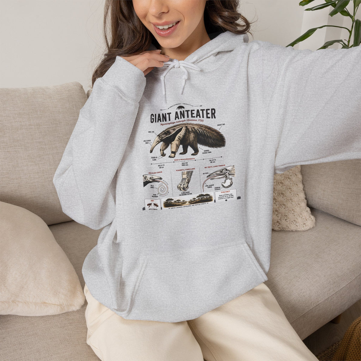 Giant Anteater Anatomy Hoodie — Illustrated Wildlife Diagram Sweatshirt