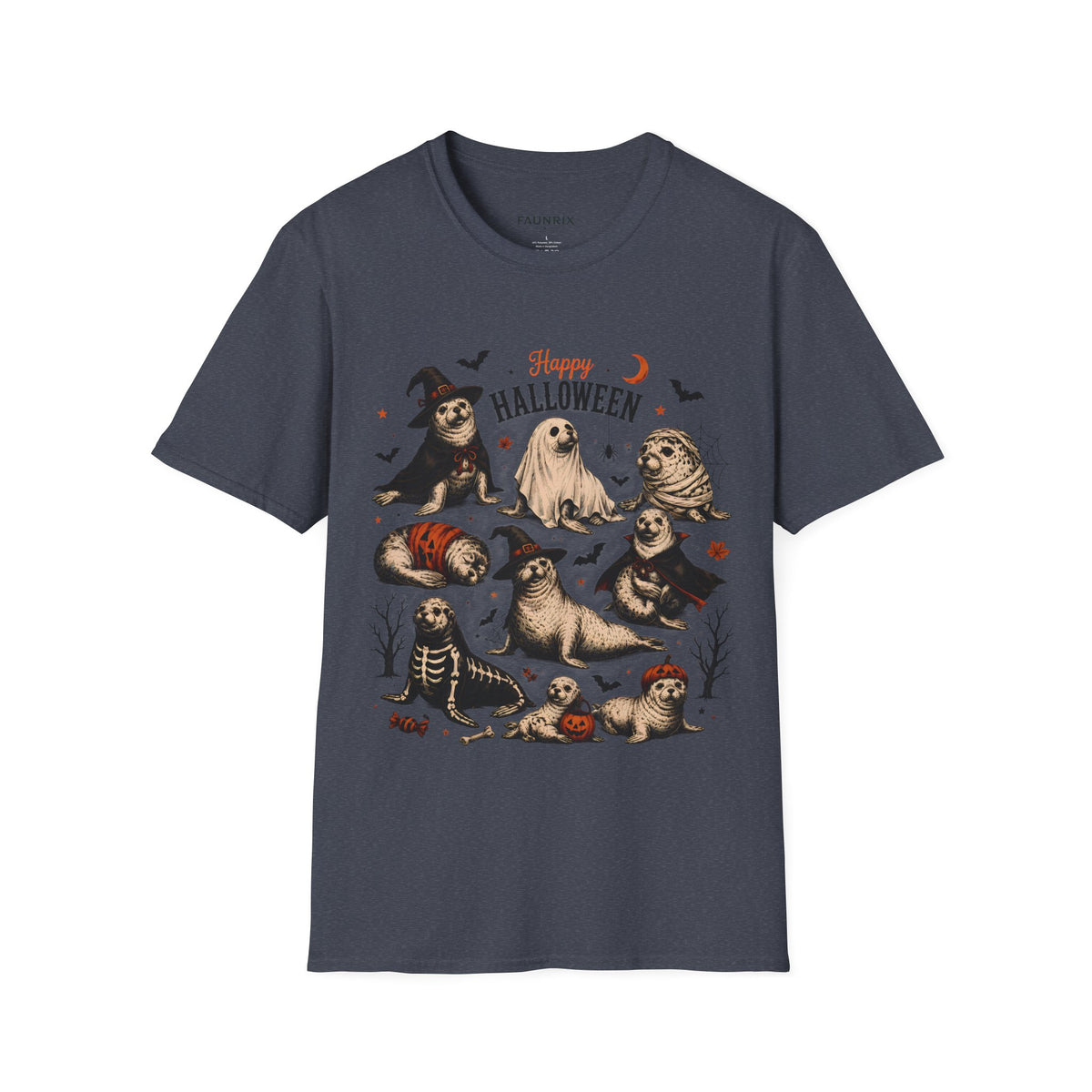 Halloween Seal Crewneck T-Shirt — Happy Halloween Cute Spooky Seal Pals