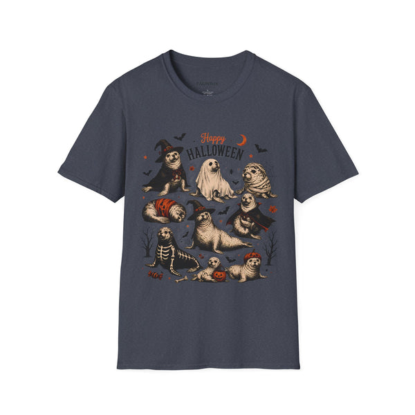 Halloween Seal Crewneck T-Shirt — Happy Halloween Cute Spooky Seal Pals