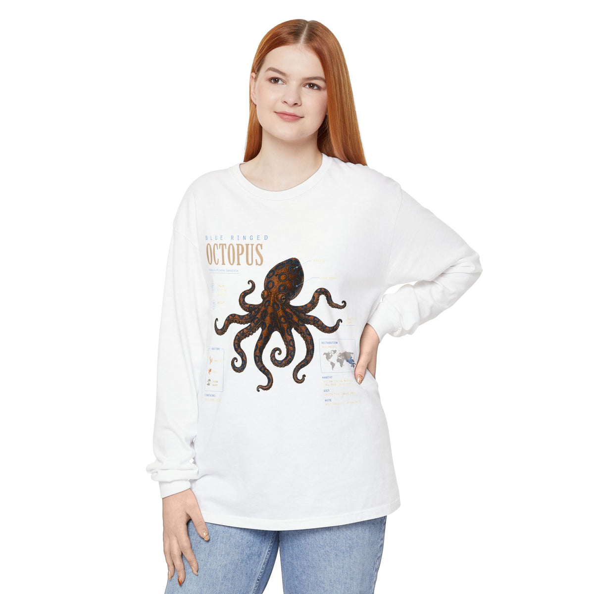 Octopus Anatomy Long Sleeve Tee — Vintage Marine Biology Graphic Shirt