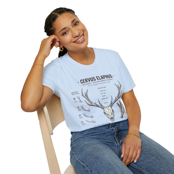 Deer Antler Anatomy T-Shirt — 'Cervus Elaphus' Educational Graphic