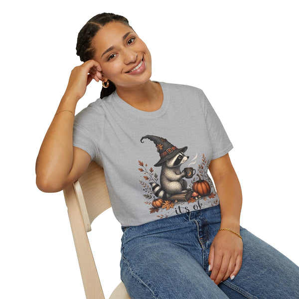 T-Shirt — Cute Raccoon Witch Illustration "It's OK to Be Weird" | Halloween Cozy Fall Graphic Tee
