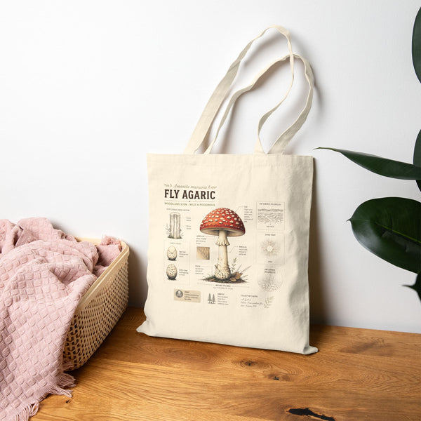 Mushroom Botanical Anatomy Tote Bag — Fly Agaric Illustration Canvas Tote