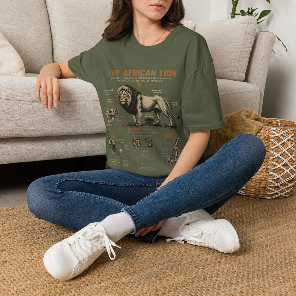 African Lion Anatomy T-Shirt — Vintage Wildlife Illustration Tee