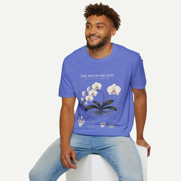 Moth Orchid Anatomy T‑Shirt — Elegant White Phalaenopsis Floral Tee