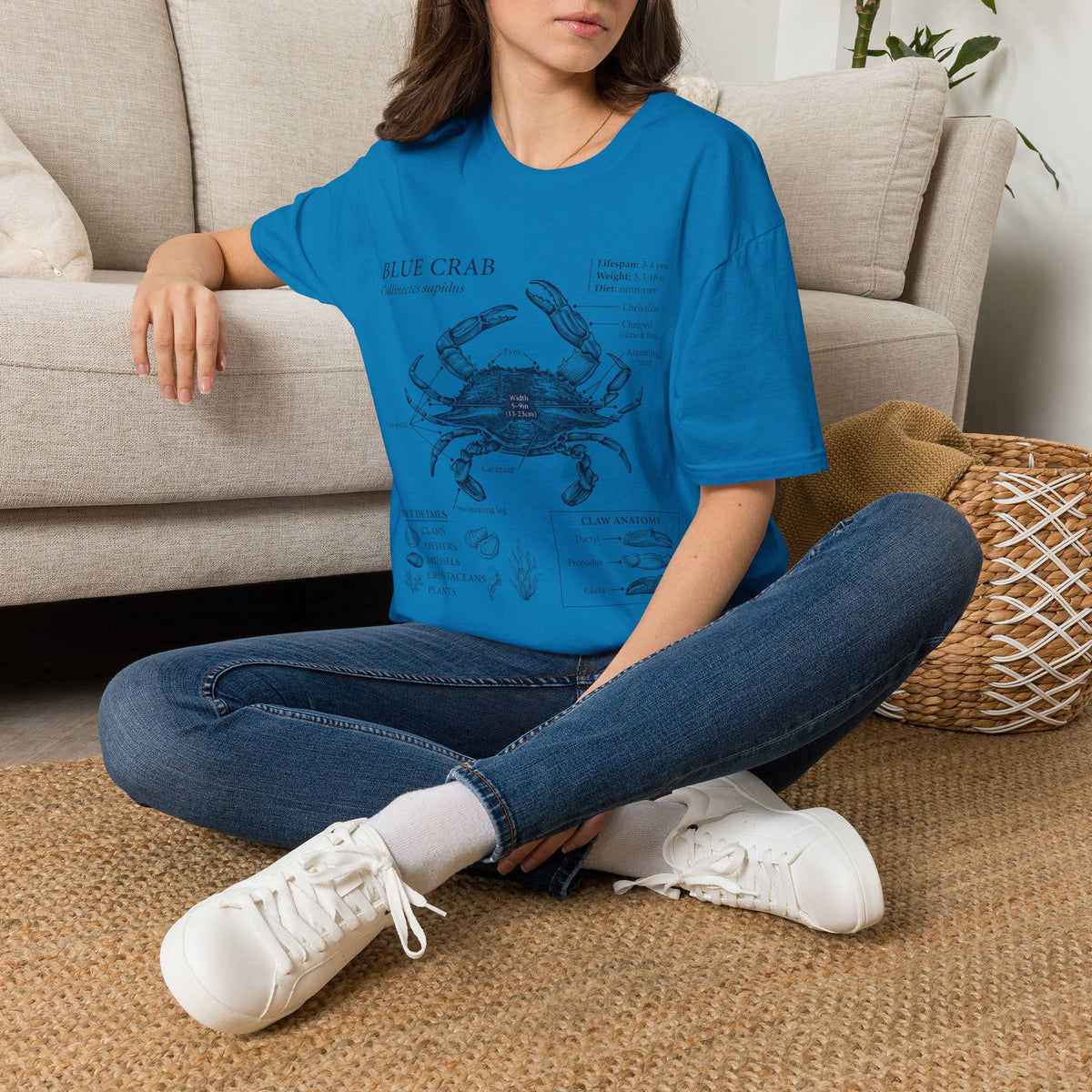 Crab Anatomy T-Shirt — Vintage Blue Crab Illustration Tee