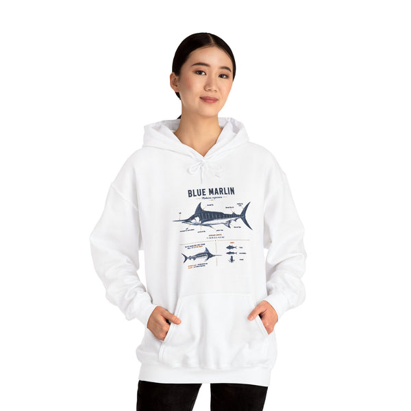 Blue Marlin Illustration Hoodie – Marine Species Diagram Fishing Sweatshirt