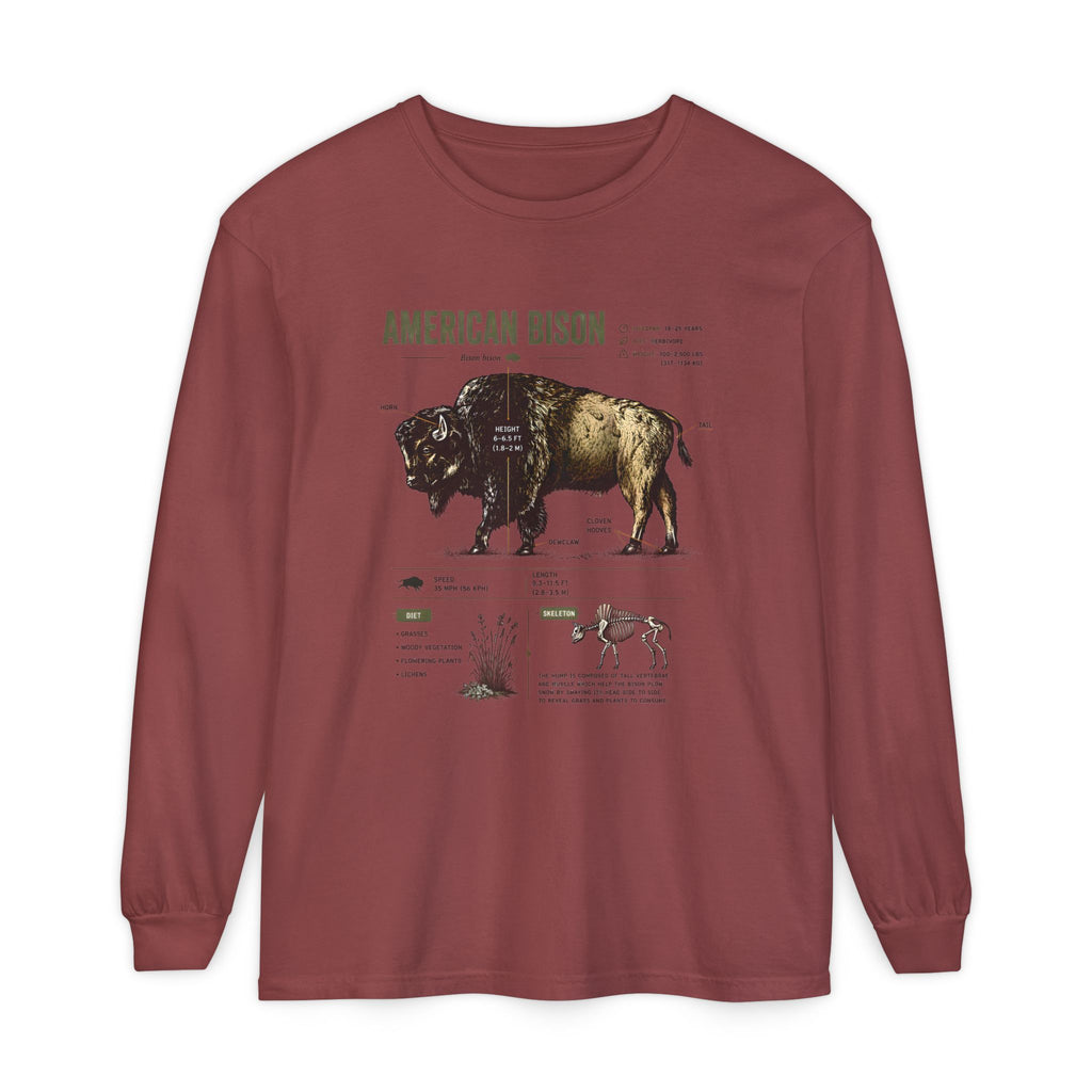 American Bison Anatomy Long Sleeve Tee — Vintage Wildlife Diagram Shirt