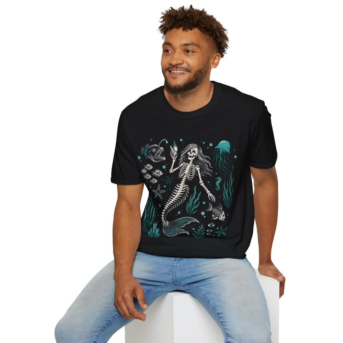 Mermaid Skeleton Tee — Gothic Sea Creature Graphic T-Shirt